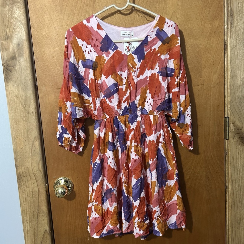Emily Wonder The Kathleen Dress Watercolor Print Half Sleeve Women's Sz Small